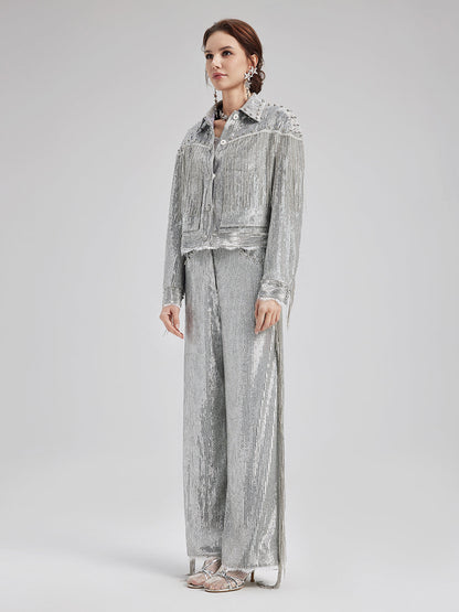 Pullu Dantelli Püsküllü Boncuklu Pantolon