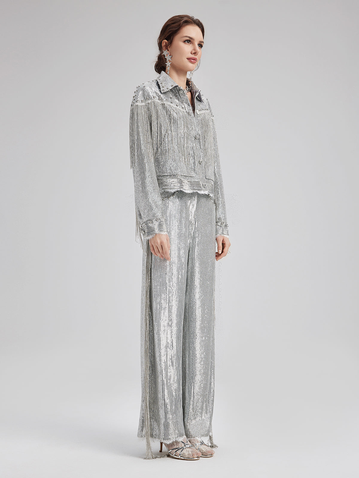 Pullu Dantelli Püsküllü Boncuklu Bluz