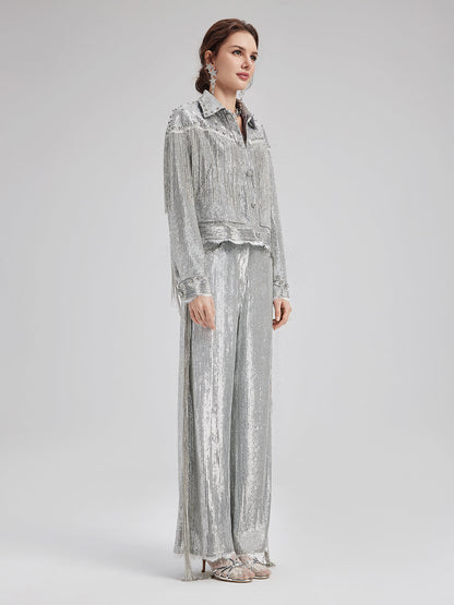 Pullu Dantelli Püsküllü Boncuklu Bluz