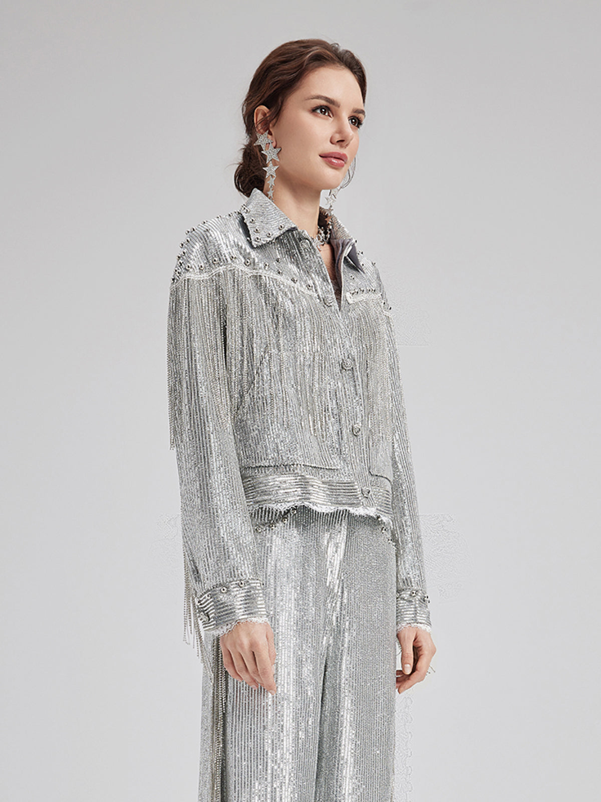 Pullu Dantelli Püsküllü Boncuklu Bluz