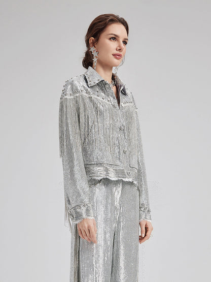 Pullu Dantelli Püsküllü Boncuklu Bluz