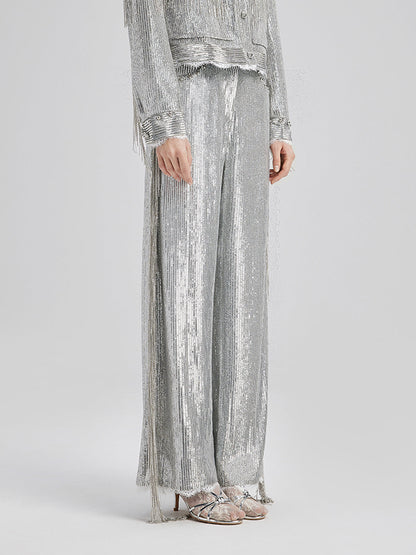 Pullu Dantelli Püsküllü Boncuklu Pantolon