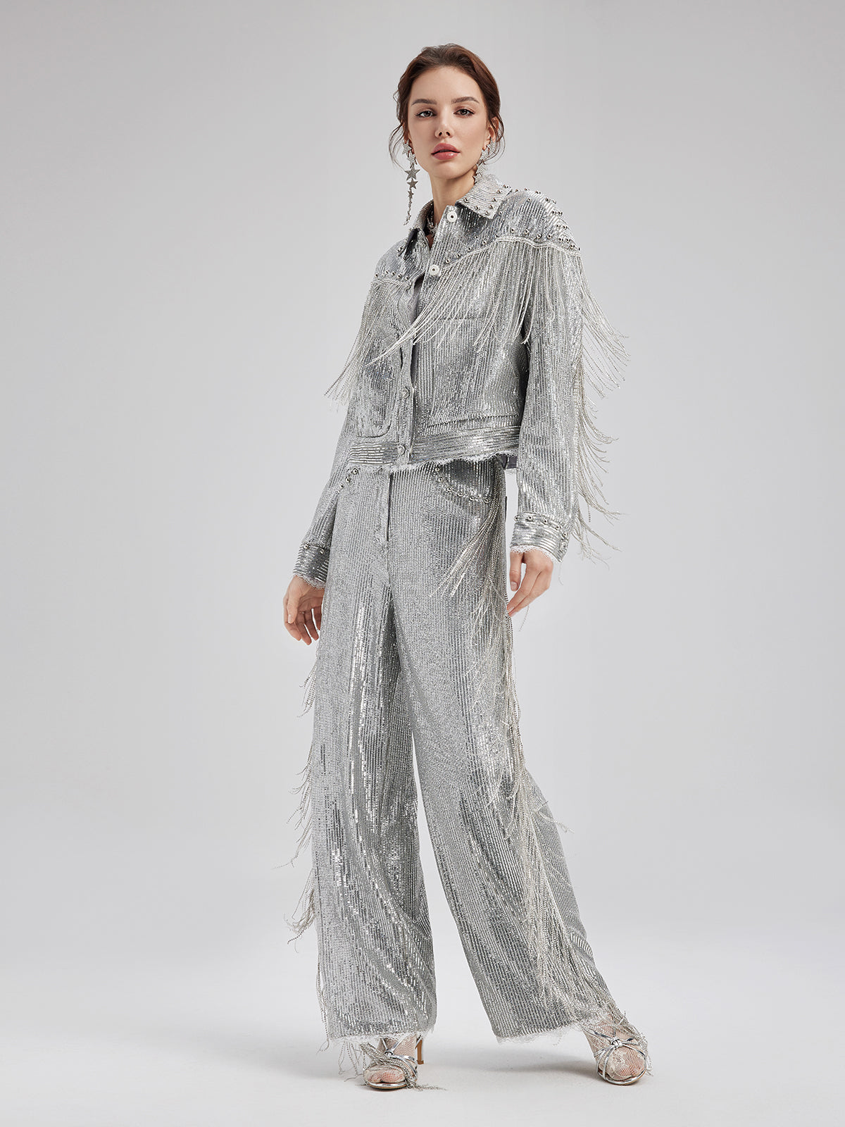 Pullu Dantelli Püsküllü Boncuklu Pantolon