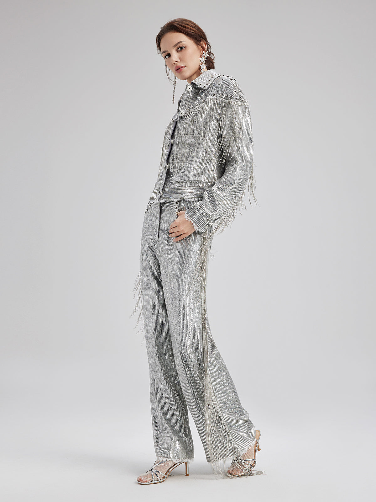 Pullu Dantelli Püsküllü Boncuklu Bluz