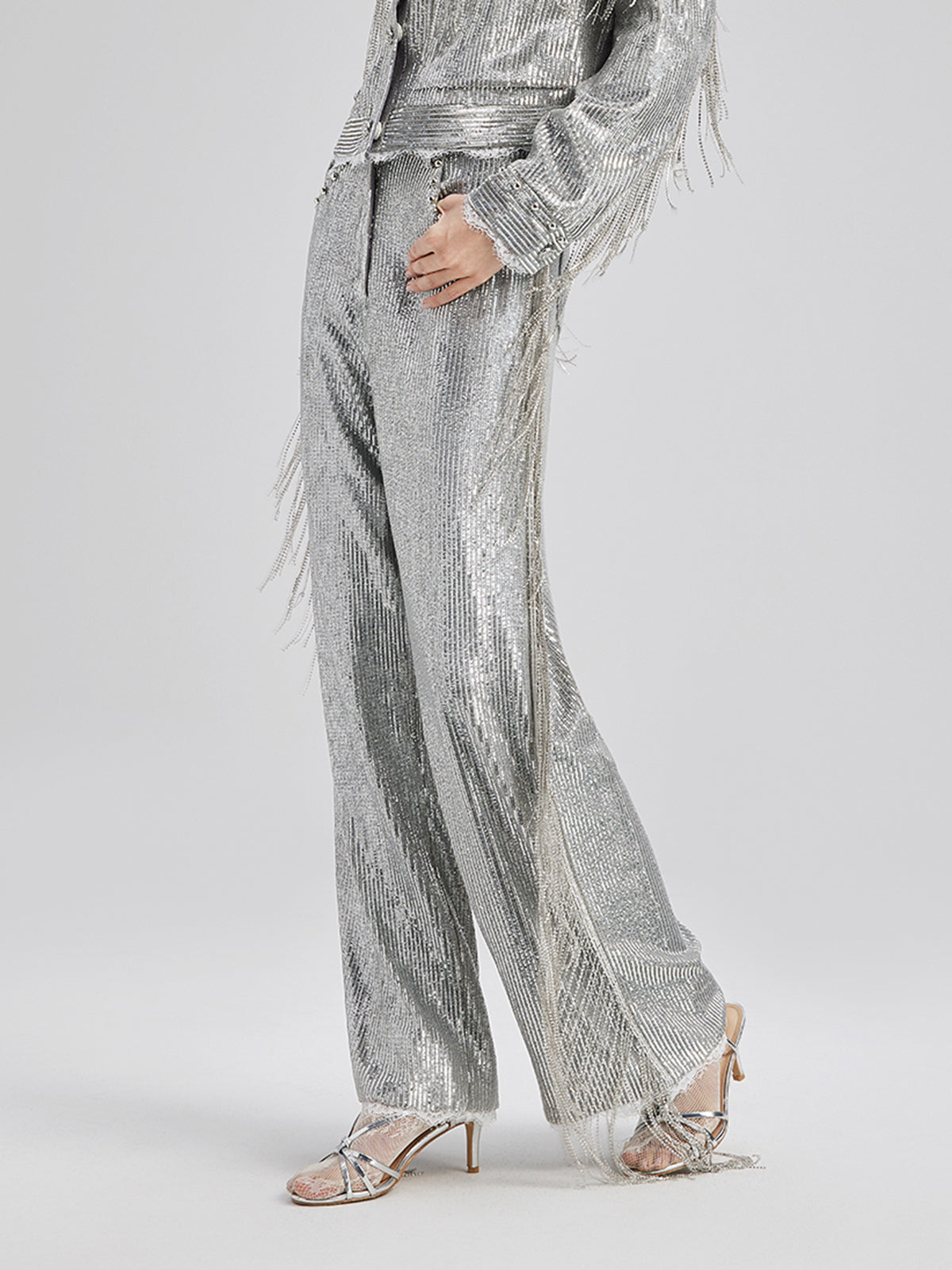 Pullu Dantelli Püsküllü Boncuklu Pantolon