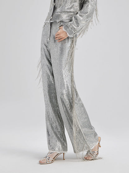 Pullu Dantelli Püsküllü Boncuklu Pantolon