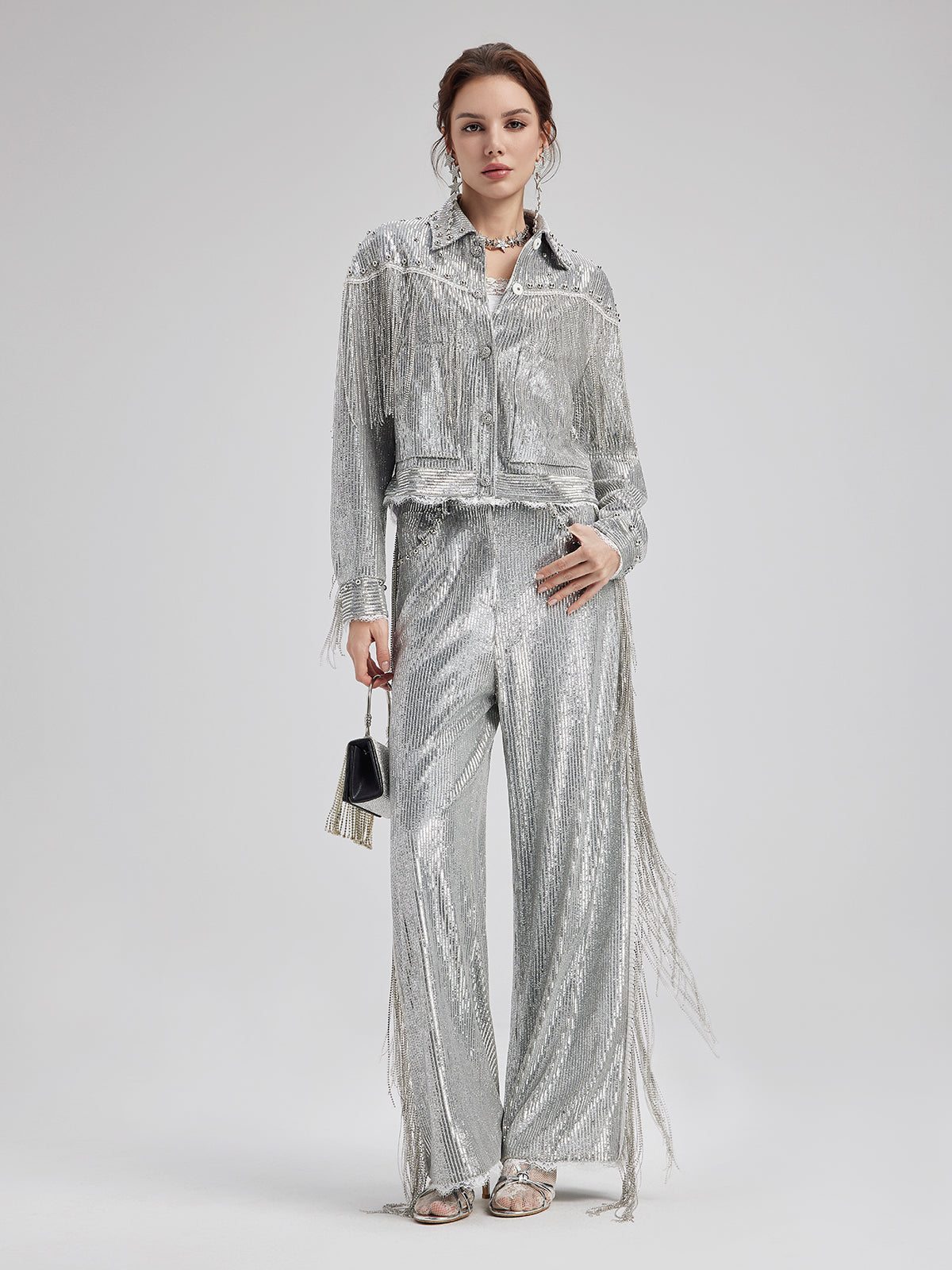 Pullu Dantelli Püsküllü Boncuklu Bluz