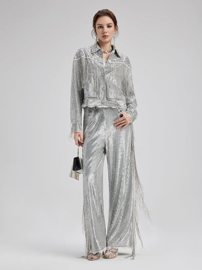 Pullu Dantelli Püsküllü Boncuklu Bluz