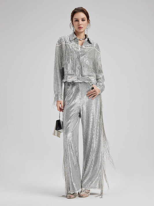 Pullu Dantelli Püsküllü Boncuklu Bluz