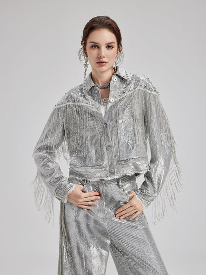 Pullu Dantelli Püsküllü Boncuklu Bluz