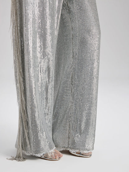 Pullu Dantelli Püsküllü Boncuklu Pantolon