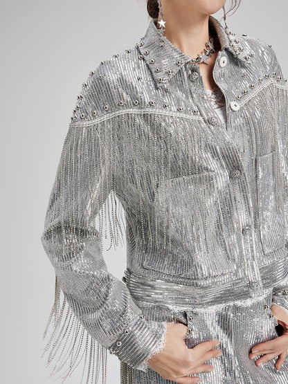 Pullu Dantelli Püsküllü Boncuklu Bluz