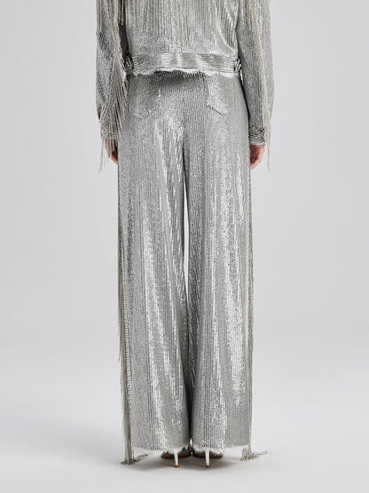 Pullu Dantelli Püsküllü Boncuklu Pantolon