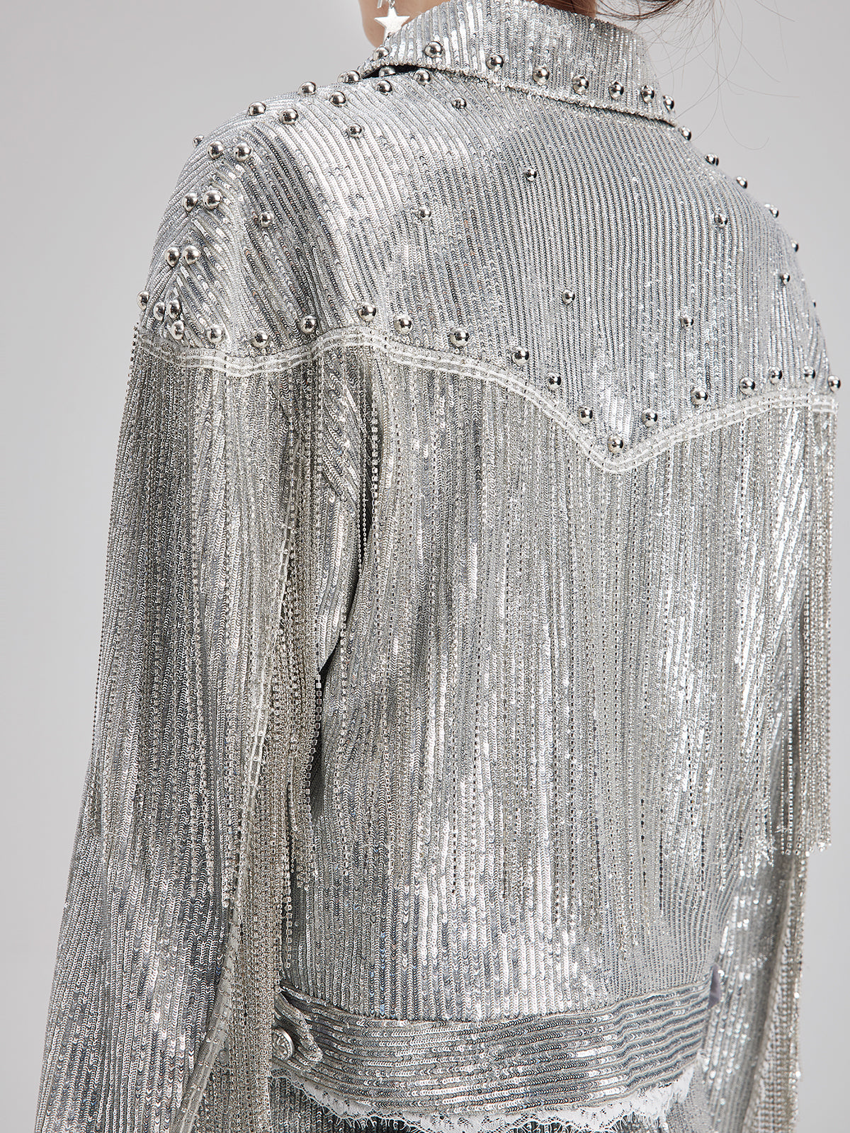 Pullu Dantelli Püsküllü Boncuklu Bluz