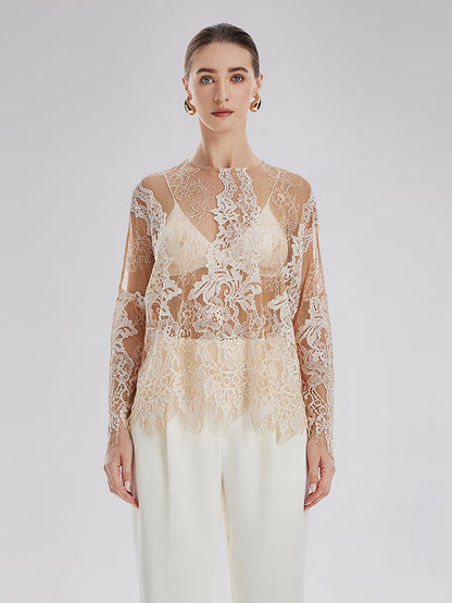 Dantel Nakışlı Tül Bluz