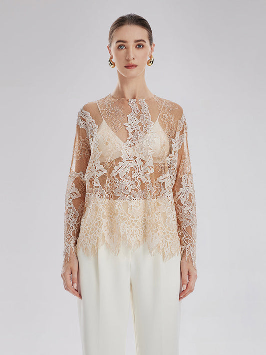 Dantel Nakışlı Tül Bluz