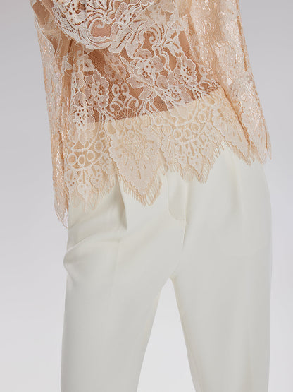 Dantel Nakışlı Tül Bluz