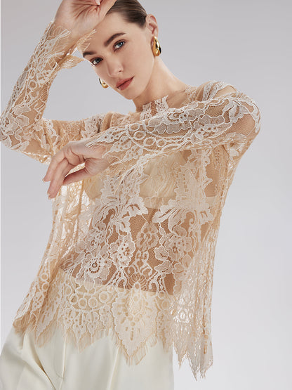 Dantel Nakışlı Tül Bluz