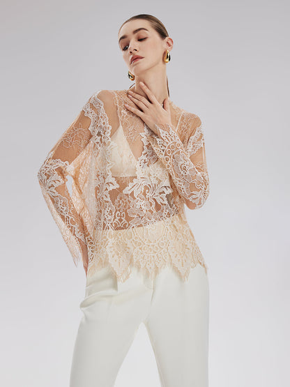 Dantel Nakışlı Tül Bluz