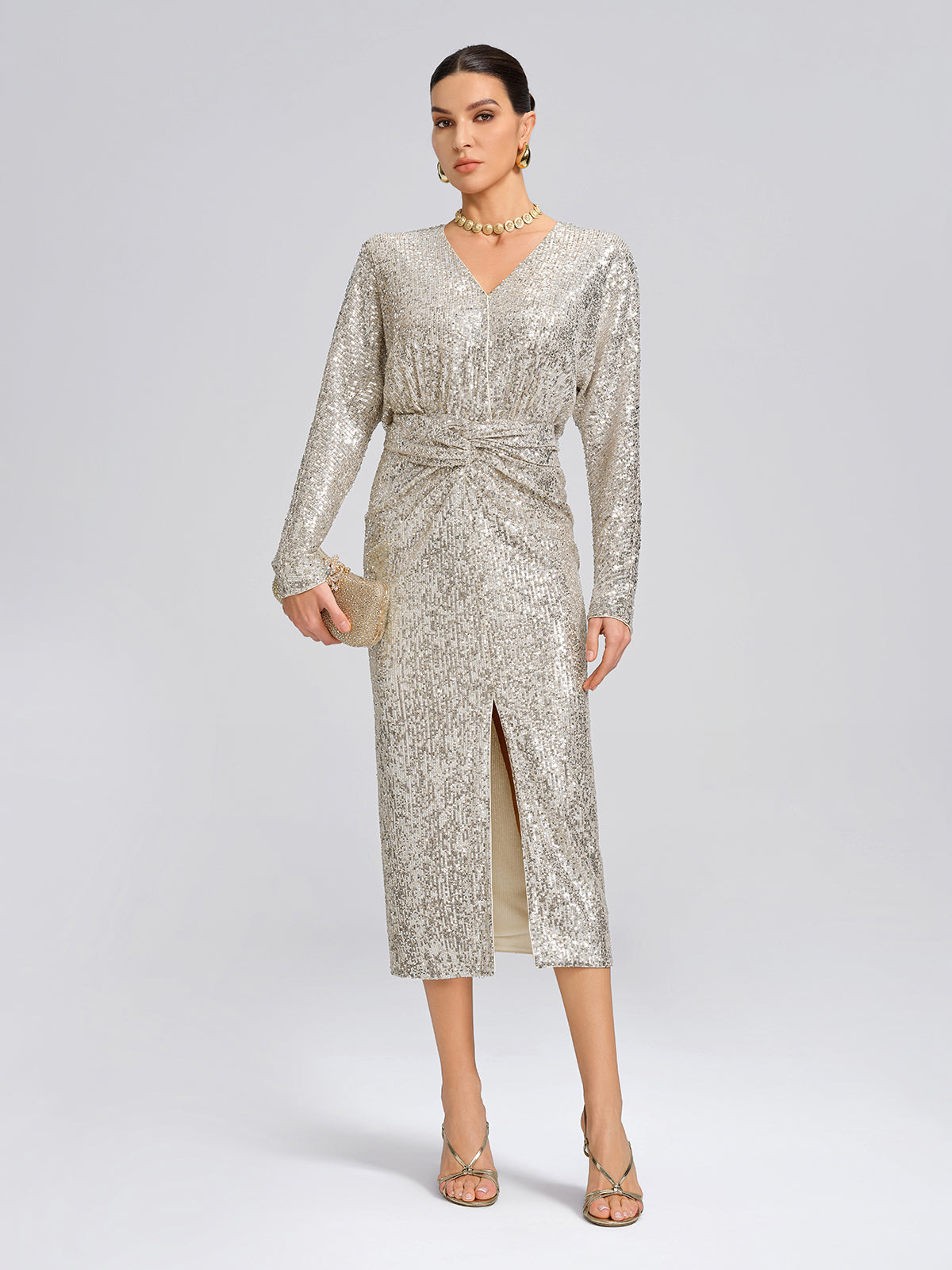 Şık V Yaka Pullu Elbise