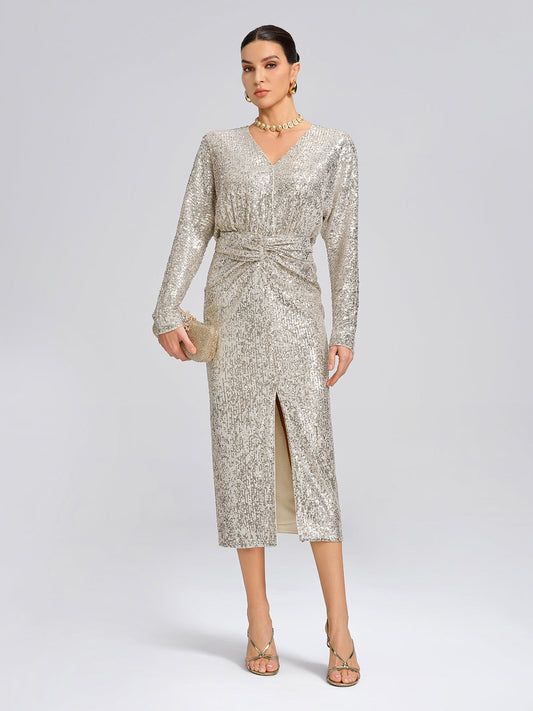 Şık V Yaka Pullu Elbise