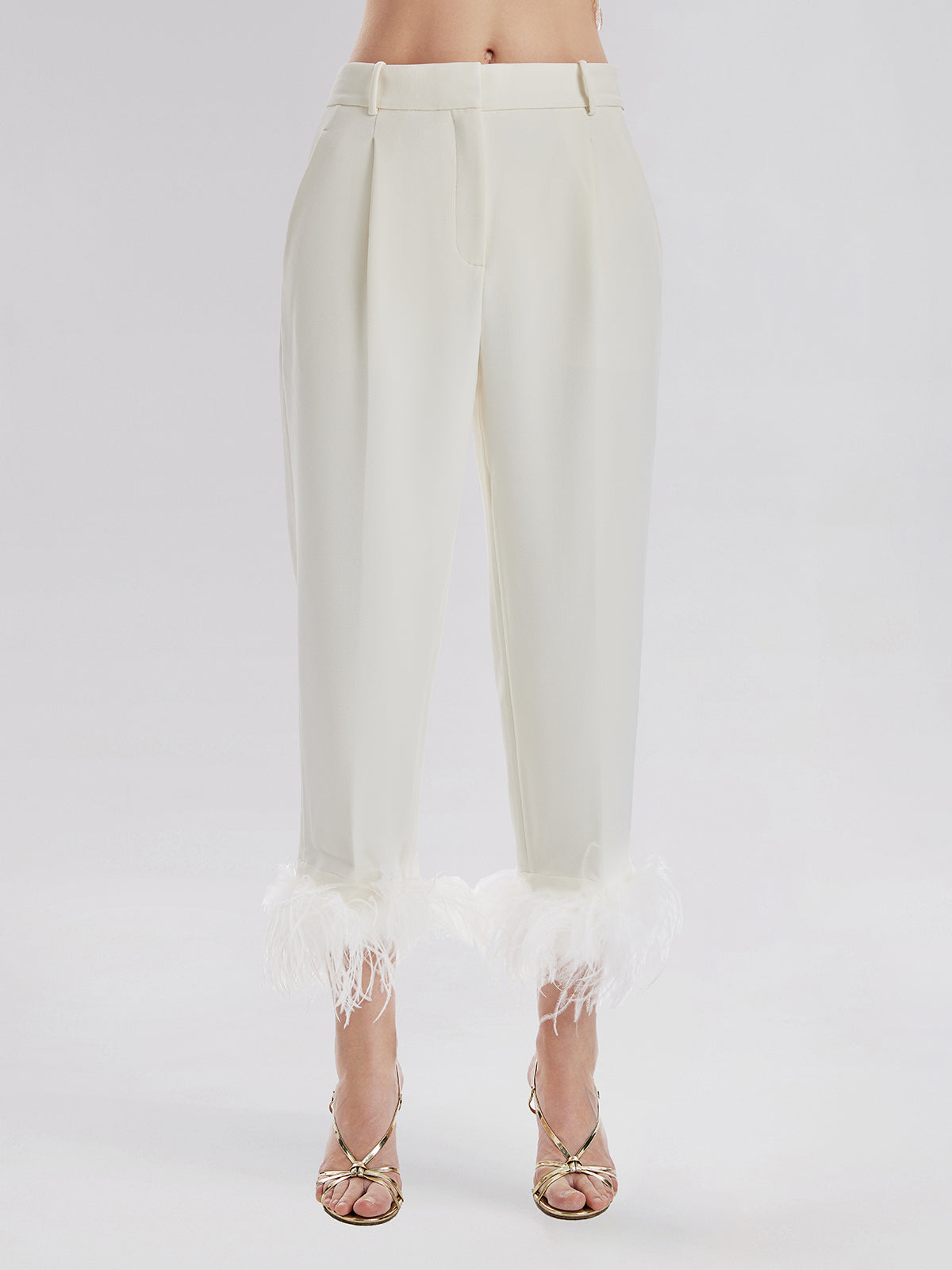 Yüksek Bel Tüy Detaylı Pantolon