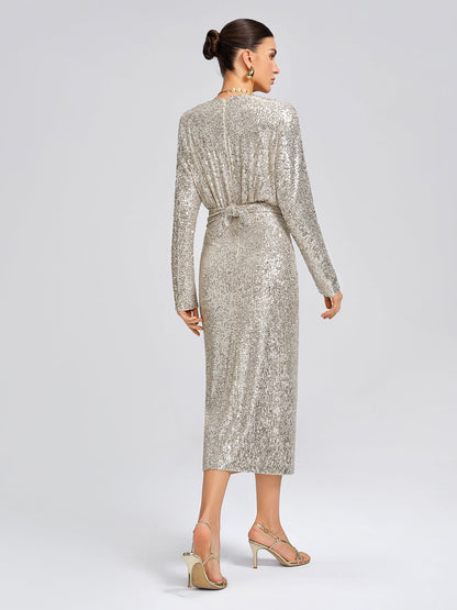 Şık V Yaka Pullu Elbise