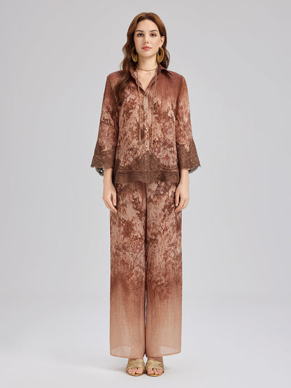 Renk Geçişli Dantel Parçalı Gömlek