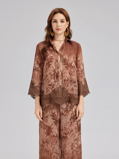 Renk Geçişli Dantel Parçalı Gömlek