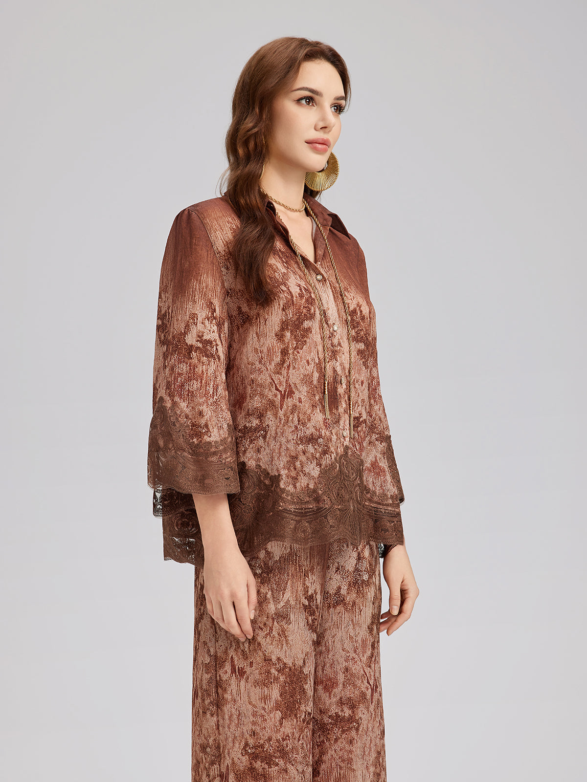 Renk Geçişli Dantel Parçalı Gömlek