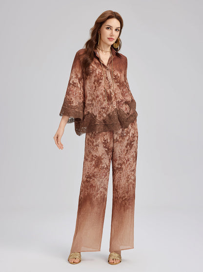 Renk Geçişli Dantel Kenarlı Pantolon