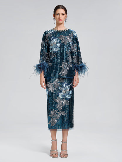 Pullu Nakışlı Tüylü Bluz