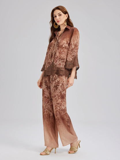 Renk Geçişli Dantel Parçalı Gömlek