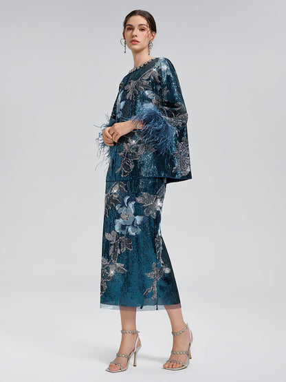 Pullu Nakışlı Tüylü Bluz