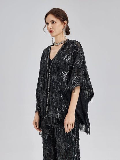 Özel Tasarım Pullu Püsküllü Rock Pelerin