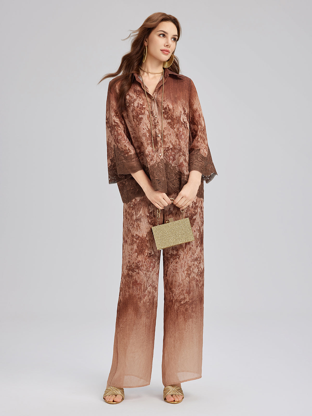 Renk Geçişli Dantel Parçalı Gömlek