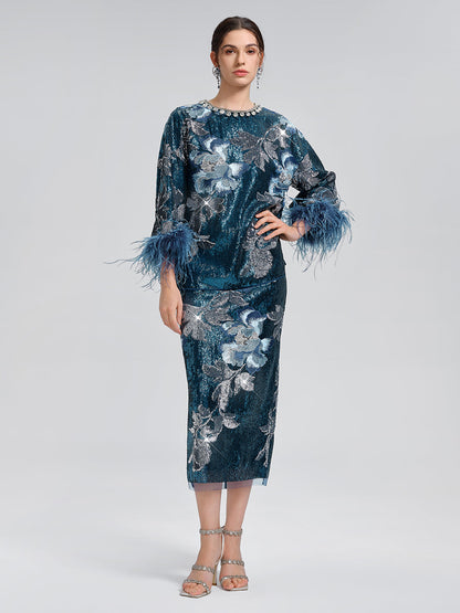 Pullu Nakışlı Tüylü Bluz