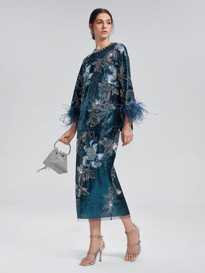 Pullu Çiçek Nakışlı Etek