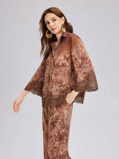 Renk Geçişli Dantel Parçalı Gömlek