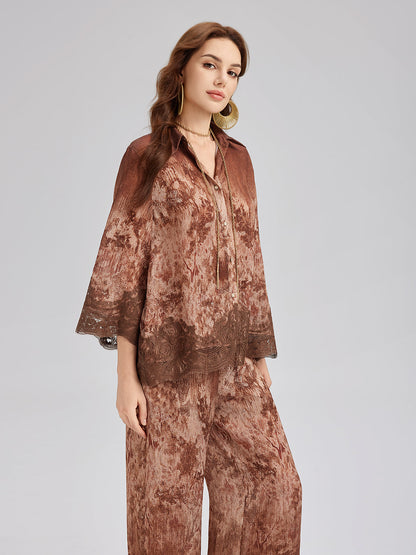 Renk Geçişli Dantel Parçalı Gömlek