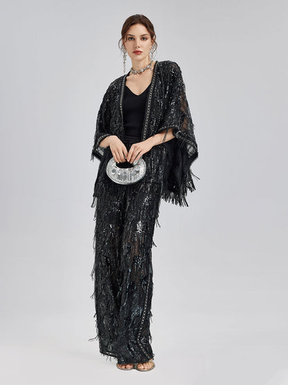 Özel Tasarım Pullu Püsküllü Rock Pelerin