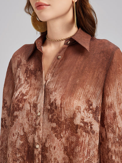 Renk Geçişli Dantel Parçalı Gömlek