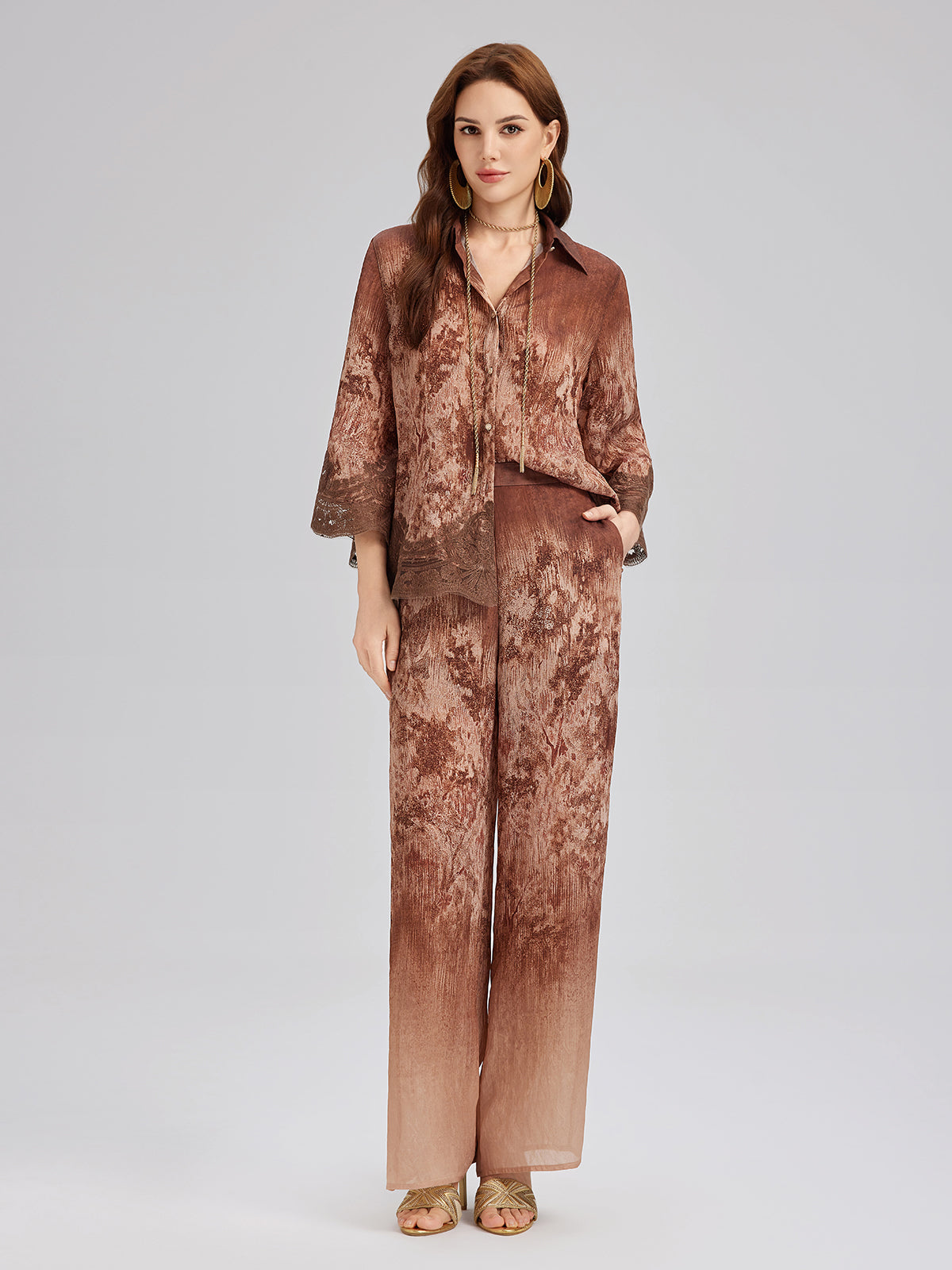 Renk Geçişli Dantel Parçalı Gömlek