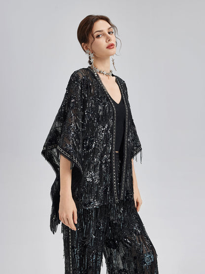 Özel Tasarım Pullu Püsküllü Rock Pelerin