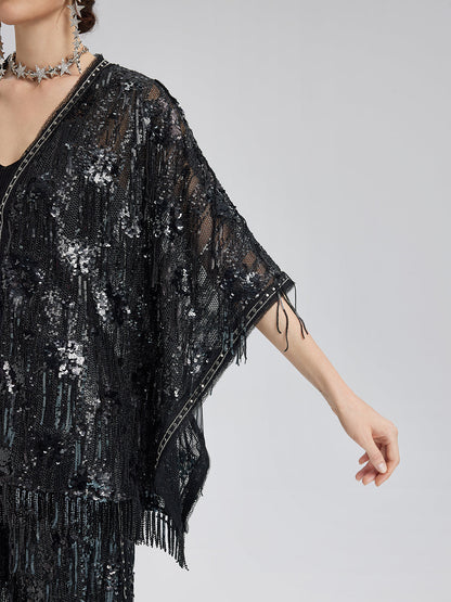 Özel Tasarım Pullu Püsküllü Rock Pelerin