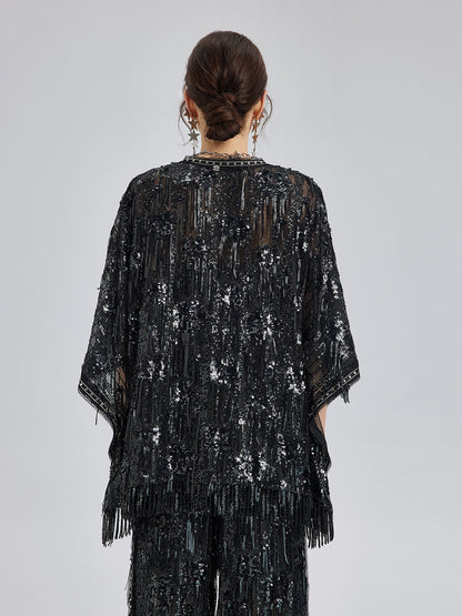 Özel Tasarım Pullu Püsküllü Rock Pelerin