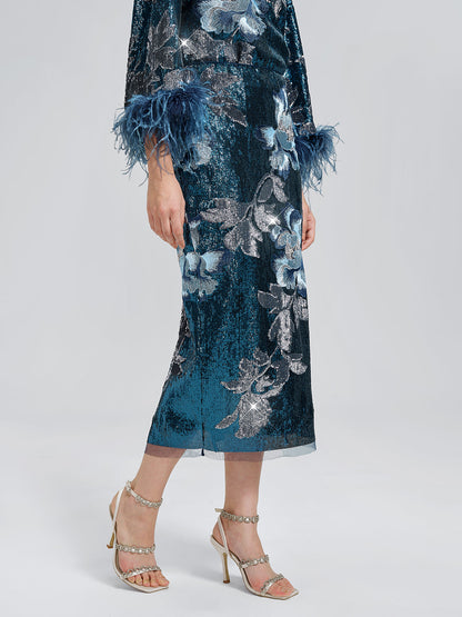 Pullu Çiçek Nakışlı Etek