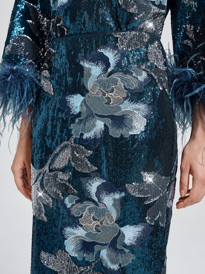 Pullu Çiçek Nakışlı Etek