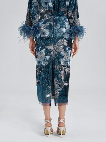 Pullu Çiçek Nakışlı Etek