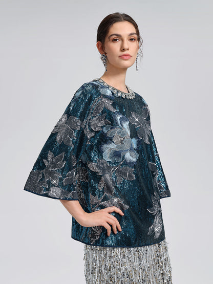 Pullu Nakışlı Tüylü Bluz